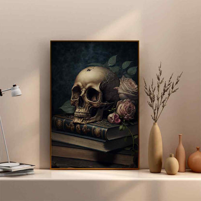 Ancient Skull With Books