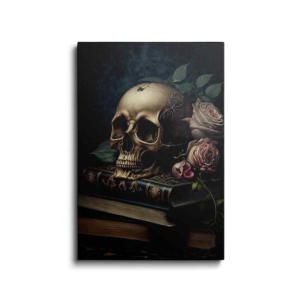 Ancient Skull With Books - skull painting---