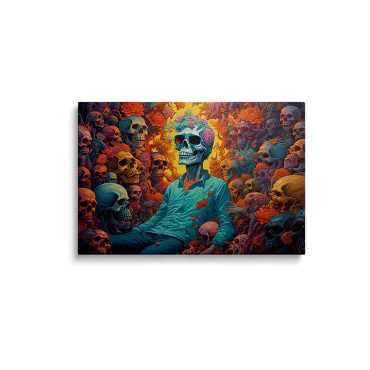 AI art | Skeleton Sitting With Skull Head - skull painting | wallstorie