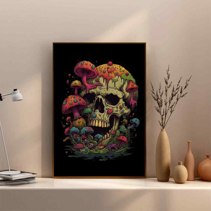 Skull With Colourful Mushrooms