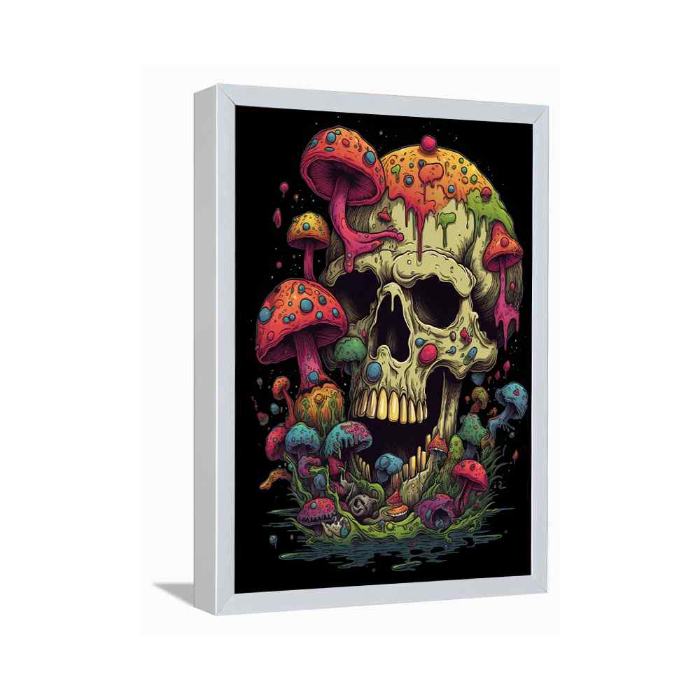 Skull With Colourful Mushrooms---