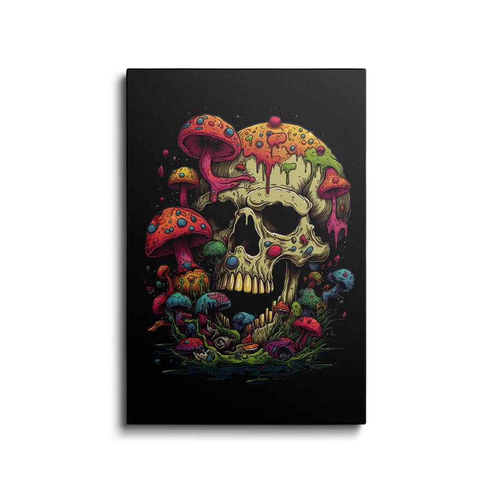 Skull With Colourfull Mushrooms - skull painting---