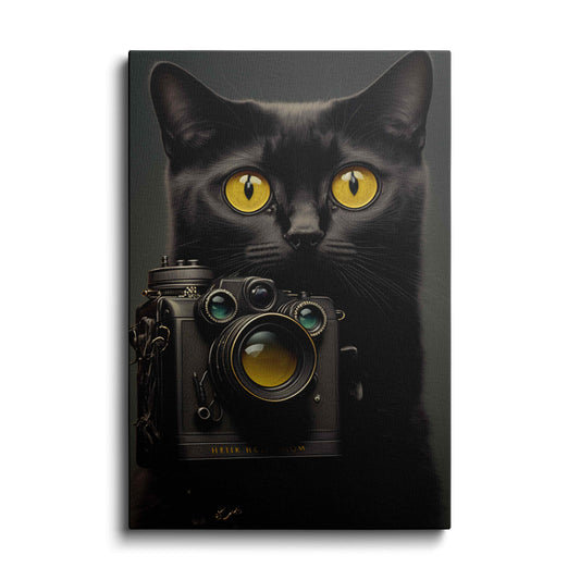 AI art | Black Cat With Camera | wallstorie