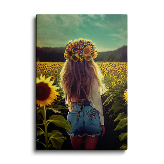 Botanical prints | Girl In Sunflower Farm | wallstorie