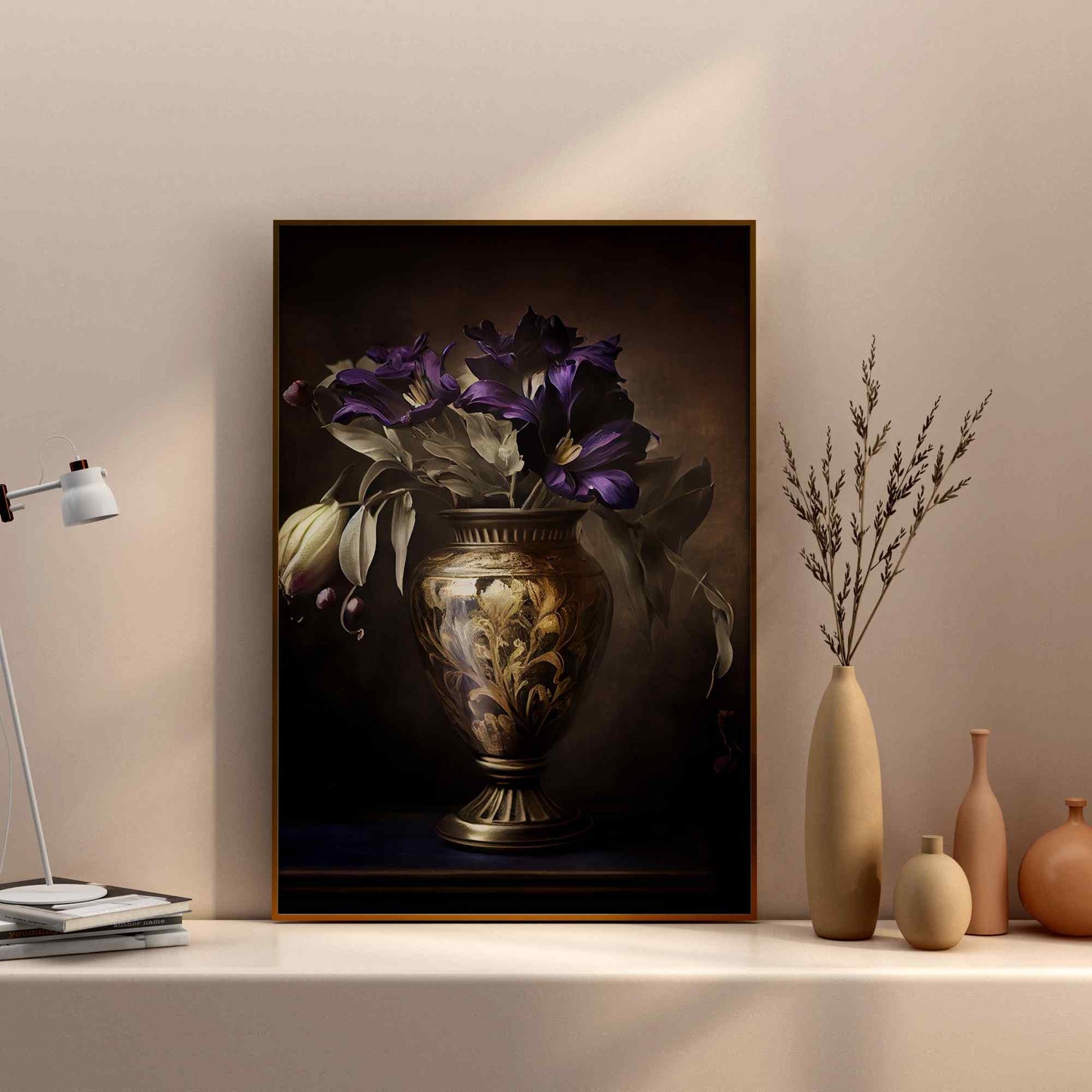 Purple Flower In Golden Jar---