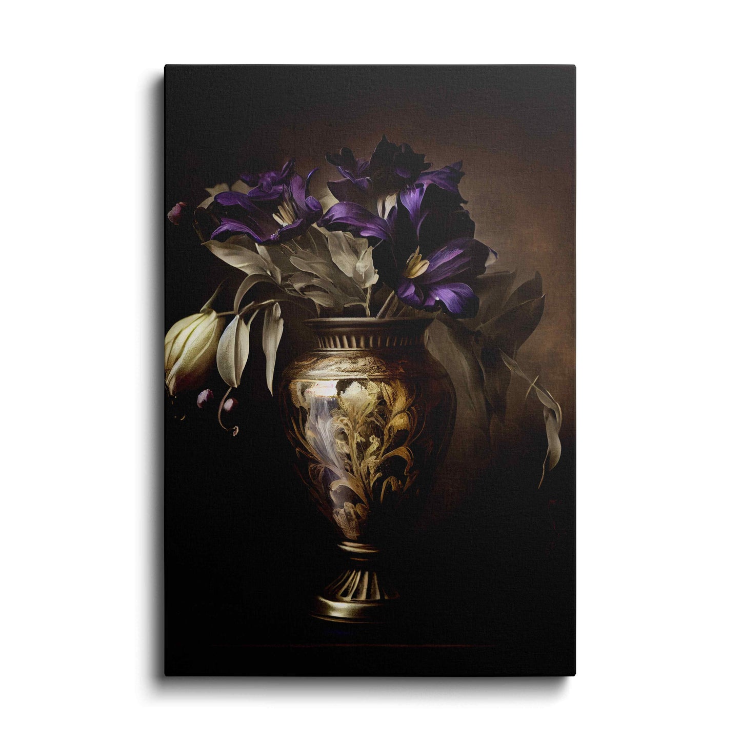 Purple Flower In Golden Jar---