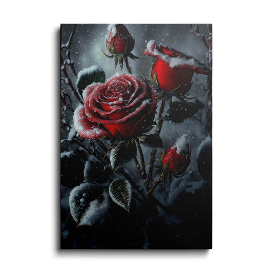 AI art | Red Rose Flower In Snow | wallstorie