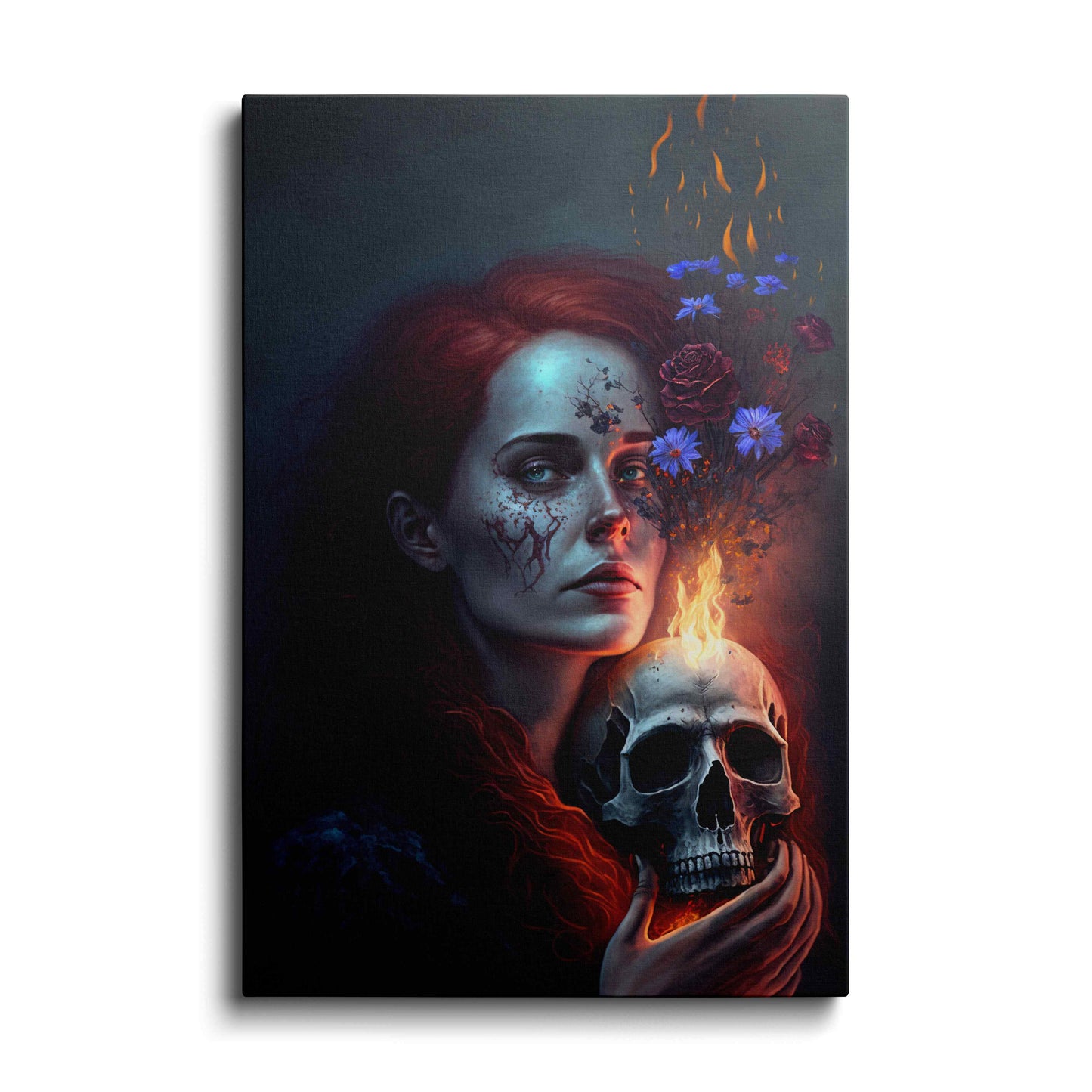 fire skull - skull painting---