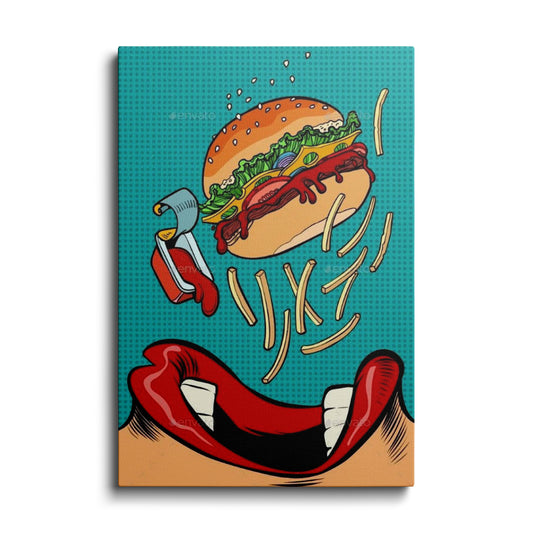 Products | Woman Eating Burger & fries | wallstorie